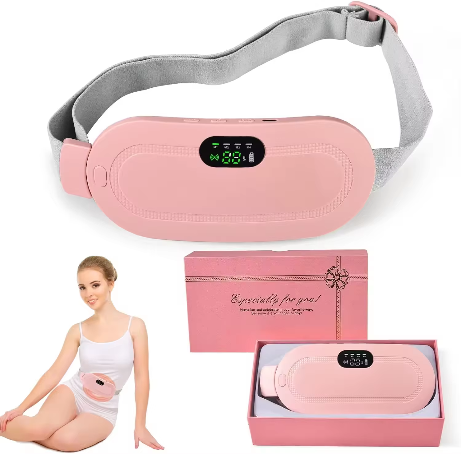 New Cordless Menstrual Heated Pad Period Cramps Relief Belly Waist Wrap Massage Belt Menstrual Heat Pad for Girl